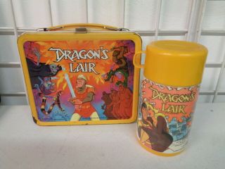 Vintage 1983 Aladdin Dragons Lair Metal Lunchbox Lunch Box Complete W/ Thermos