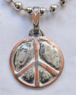 Cindy Bolin Modernist Jewelry Designer Sterling Silver & Copper Peace Necklace