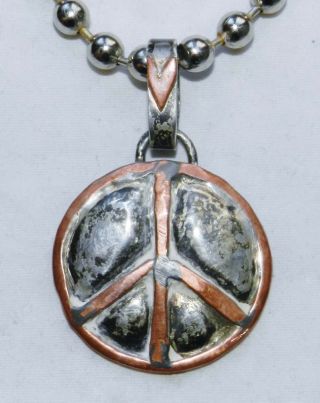 Cindy Bolin Modernist Jewelry Designer Sterling Silver & Copper Peace Necklace 4