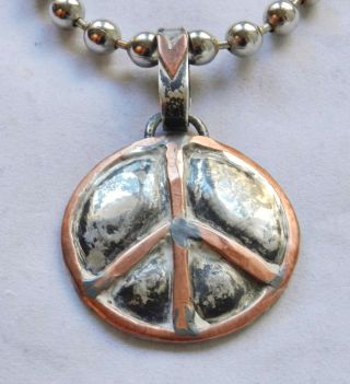 Cindy Bolin Modernist Jewelry Designer Sterling Silver & Copper Peace Necklace 5