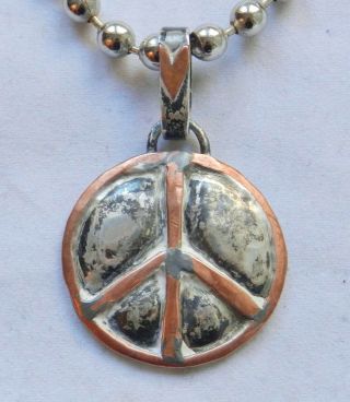 Cindy Bolin Modernist Jewelry Designer Sterling Silver & Copper Peace Necklace 6