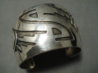 Very Wide Vintage Navajo Hand Hammered Sterling Silver Overlay Bracelet