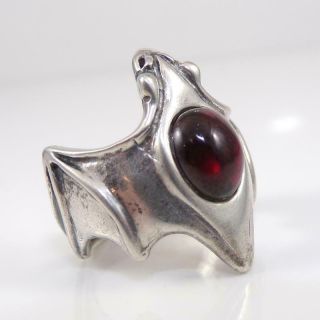 Gothic Sterling Silver 3d Vampire Bat Red Garnet Modernist Ring Size 9 Lff3