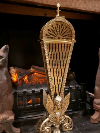 Vintage Gargoyle Fold Out Brass Fan Fireplace Screen Phoenix 6
