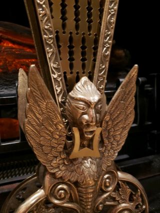 Vintage Gargoyle Fold Out Brass Fan Fireplace Screen Phoenix 7