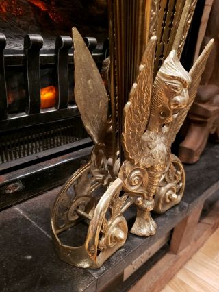 Vintage Gargoyle Fold Out Brass Fan Fireplace Screen Phoenix 8