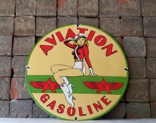 Vintage Flying A Gasoline Porcelain Gas Aviation Service Station Pinup Girl Sign