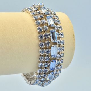 Vintage Bracelet 1950s Blue Baguette Cut Crystal Silvertone Bridal Jewellery