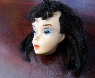 RARE Vintage Brunette 3 Ponytail Barbie Doll head w/Blue Eyeliner Needs 1DAY 2