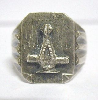 Sterling Silver Signet Ring With Applied Emblem Size 10 11.  5 Grams