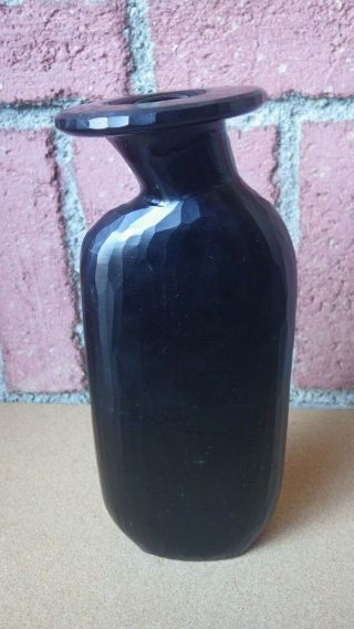 Vintage Murano Art Glass Black Battuto Faceted Bottle Vase