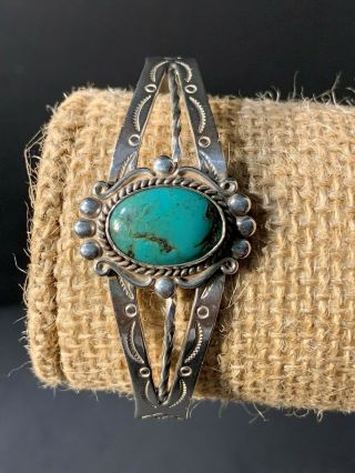 Vintage Fred Harvey Era Bell Trading Sterling Silver Turquoise Cuff Bracelet