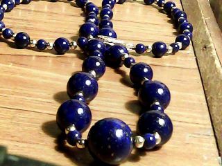 Victorian Stunning 25.  1g 20 In Graduated Deep Blue Lapis Lazuli/solid Gold Bead