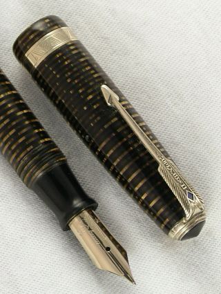 Vintage 1945 Golden Brown Striped Parker Vacumatic Major Fountain Pen Restored