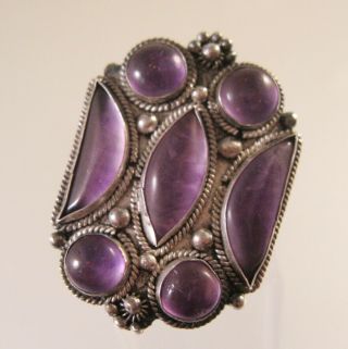 Vintage Oriental Chinese Cabochon Amethyst Sterling Silver Ring Adjustable