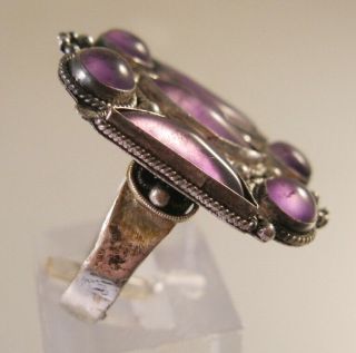 Vintage Oriental Chinese Cabochon Amethyst Sterling Silver Ring Adjustable 2