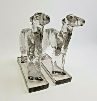 Vintage Viking Crystal Glass Greyhound Dog Bookends,  Book Ends,