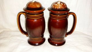 Vtg Hull Pottery Brown Drip Ring Salt & Pepper Shakers Htf Exc Cond