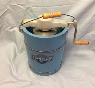 Vintage Peerless Iceland Ice Cream Freezer Maker Wooden Barrel Hand Crank
