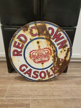 Vintage Red Crown Gasoline 30” Porcelain Double sided sign. 3