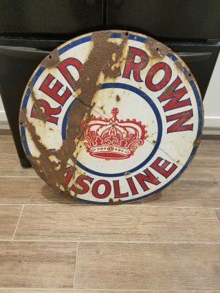 Vintage Red Crown Gasoline 30” Porcelain Double sided sign. 4