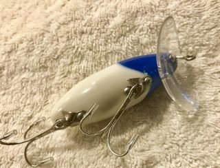 Rare Fishing Lure Fred Arbogast Jitterbug White Blue Head Clear Plastic Lip Bait 4