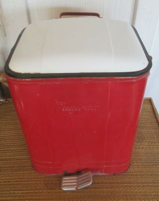 Trash Can Waste Basket Art Deco Metal Foot Operated Insert Vintage Trash 1950 ' s 2