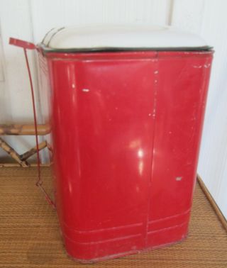 Trash Can Waste Basket Art Deco Metal Foot Operated Insert Vintage Trash 1950 ' s 7