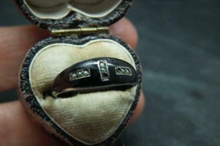 Lovely Antique Victorian Silver Black Enamel & Seed Pearl Mourning Ring A/f