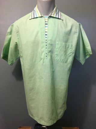 Vtg 1950s 50s Green Cotton Rockabilly Vlv Sport Shirt Mens M Pullover S - S