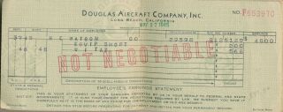 20 1945 Wwii Era Douglas Aircraft Company Payroll Stubs Long Beach Ca R.  E.  Watson