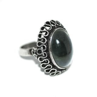 Chunky Poland Modernist Rytosztuka 800 Silver Jade Statement Ring,  Mid Century