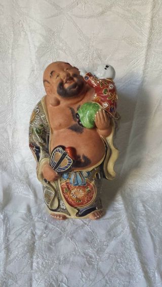 Vintage Japanese Hotei Buddha Kutani Moriage Figure 9.  5 " God Of Happiness