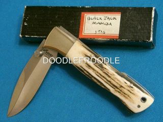 Vintage Blackjack Knives Japan Mamba Yukon Skinner Stag Lockback Folding Knife