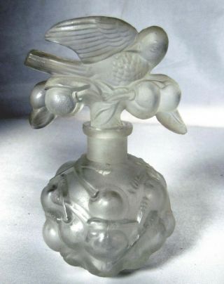 Vintage Art Deco Czech Frosted Glass Perfume Scent Bottle Cherries Birds