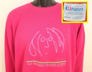 John Lennon Self Portrait Vintage Sweatshirt Short M Pink 80s The Beatles Hanes