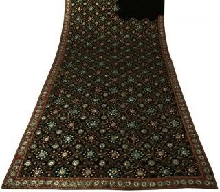 Heavy Vintage Sari 100 Pure Georgette Silk Hand Beaded Craft Saree Fabric Black