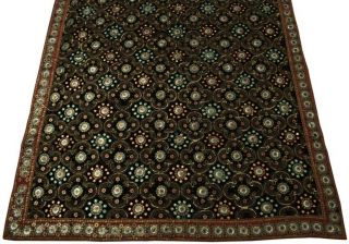 HEAVY Vintage Sari 100 Pure Georgette Silk Hand Beaded Craft Saree Fabric Black 2