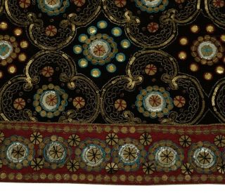 HEAVY Vintage Sari 100 Pure Georgette Silk Hand Beaded Craft Saree Fabric Black 4