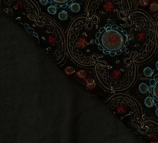 HEAVY Vintage Sari 100 Pure Georgette Silk Hand Beaded Craft Saree Fabric Black 7