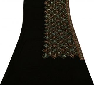 HEAVY Vintage Sari 100 Pure Georgette Silk Hand Beaded Craft Saree Fabric Black 8