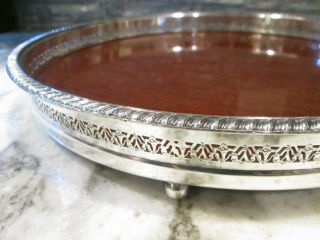 Vintage Silver Plate And Faux Walnut Footed Serving Tray