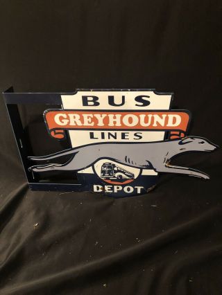 Vintage Double Sided Greyhound Bus Lines Greyhound Flange Sign Made