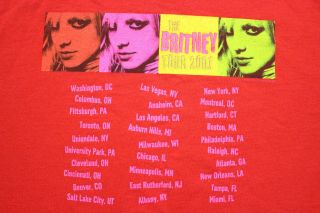 Sz M Vtg 2001 THE BRITNEY SPEARS TOUR Pop Music Big Print Concert Cities T - Shirt 6