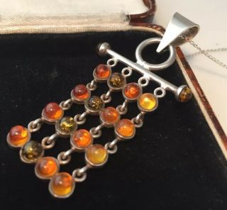 Vintage Jewellery Stunning Unusual Sterling Silver & Amber Pendant Necklace