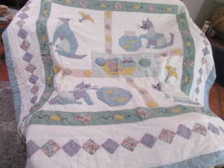 Vintage Handmade Hand Quilted Quilt Animal Appliques 85x84