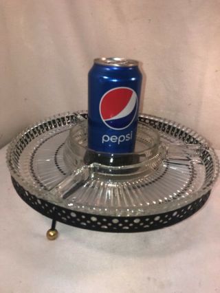 Vtg 1960’S Glass Divided Atomic Age Metal Lazy Susan Veggie Relish Tray Server 2