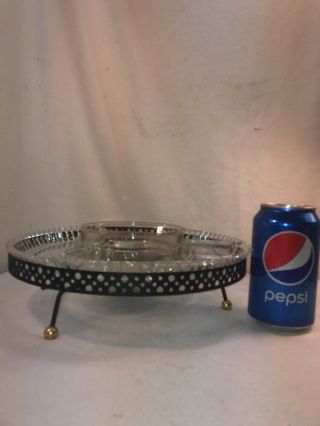 Vtg 1960’S Glass Divided Atomic Age Metal Lazy Susan Veggie Relish Tray Server 3