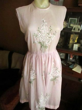 Sz 6 True Vtg 70s Sheer Thin Lilac Embroidered Sleeveless Jean D 