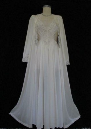 Vintage Olga Full Sweep Peignoir Set S Gown Robe Ivory 94280 92280 Bodysilk